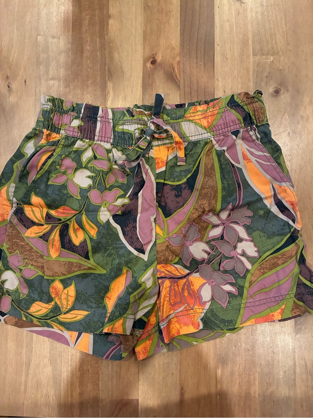 Cynthia Rowley Green Floral High-Waist Drawstring Shorts